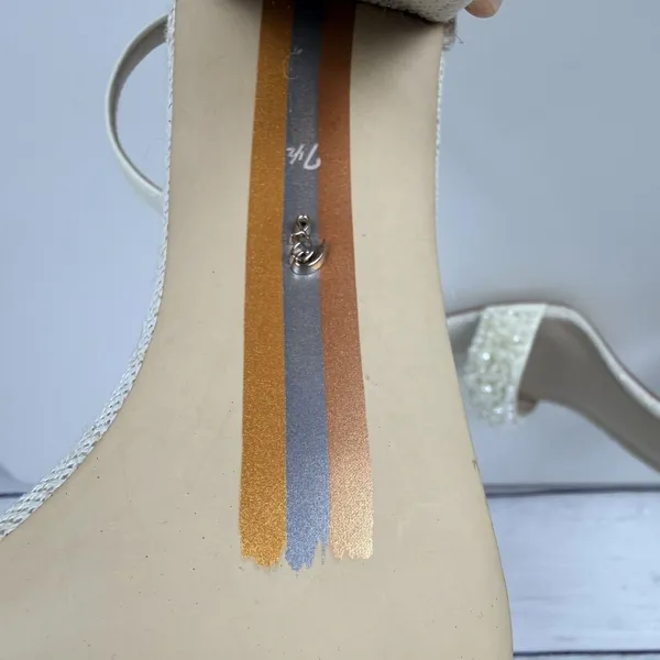 SAM EDELMAN Yaro Perla Beaded Block Heel Sandals Ivory US Size 7.5 Wedding Party - Image 9