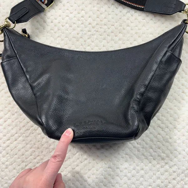 Lucky Brand Black Leather Guitar Embroidered Strap Crossbody Bag Purse Bohemian - Image 3