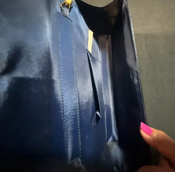 La Regale Blue Iridescent Beaded Satin Evening Clutch Bag with Chain - Image 6