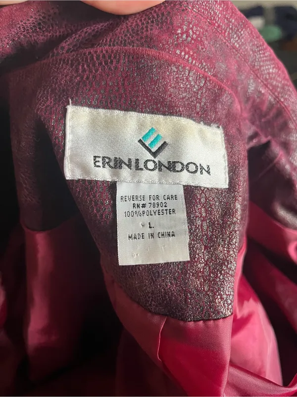 Vintage Erin London Women's Burgundy Button Up Textured Blazer Size L - Image 5