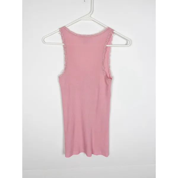 Victoria's Secret Henley tank top Size Small Pink Ribbed Lace Coquette Feminine - Image 2