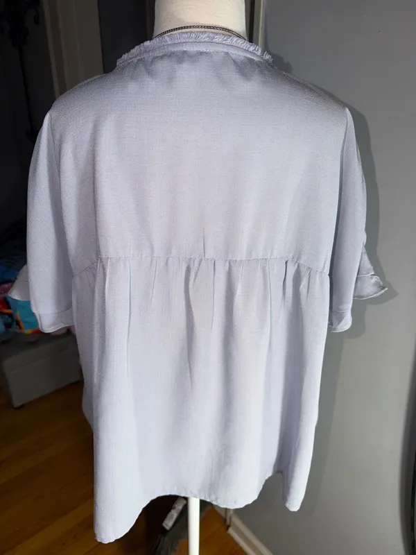 THML Anthropologie Light Blue V-Neck Smocked Sleeve Top - Image 6