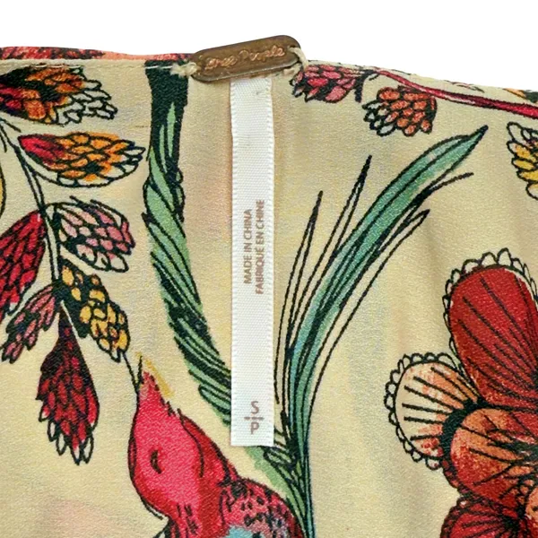 Free People Top Tan Pink Floral Haze Tiered Tunic Hummingbird Boho - Image 6
