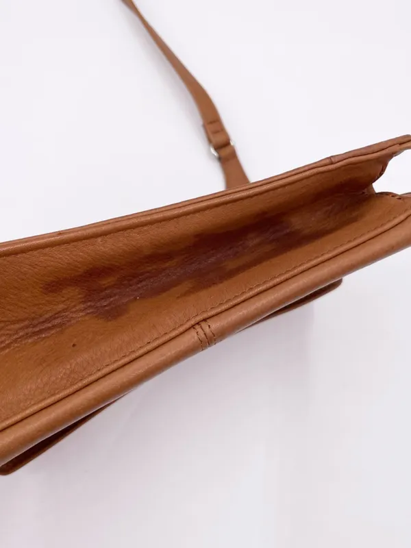 Vintage Fossil Double Sided Flap Crossbody Bag Purse Brown Tan Leather Bohemian - Image 10