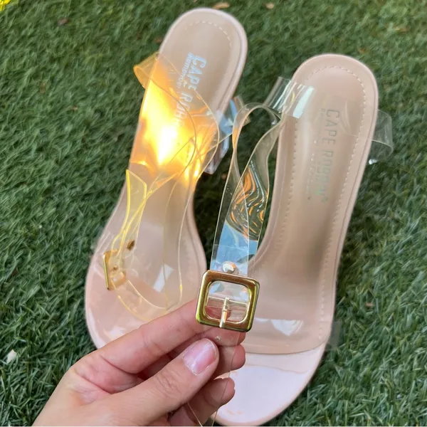 NWOT Cape Robbin Maria-2 Clear Nude Chunky Block High Heels Open Toes, Size 6 - Image 7