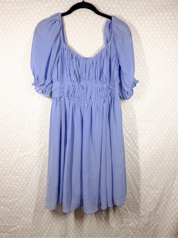 Abercrombie & Fitch Light Purple Pleated Chiffon‎ Short Puff Sleeve Dress - Image 2