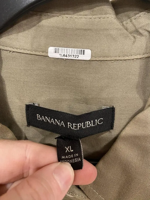 Banana Republic Dress Womens XL Green Linen Short Sleeve Button Front Pockets - Image 3