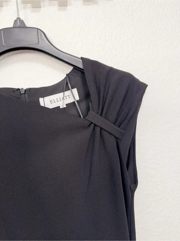 ELLIATT Jada Midi Dress Black Draped Ruched Sleeveless Dress - Image 3