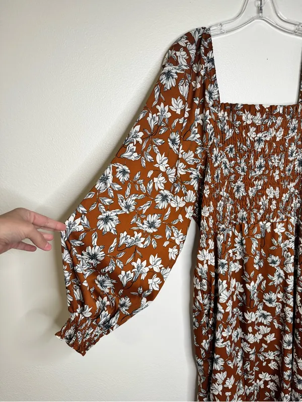 La Ligne X Target Women’s Brown Floral Smocked top Maxi Dress with Side Slit - Image 6
