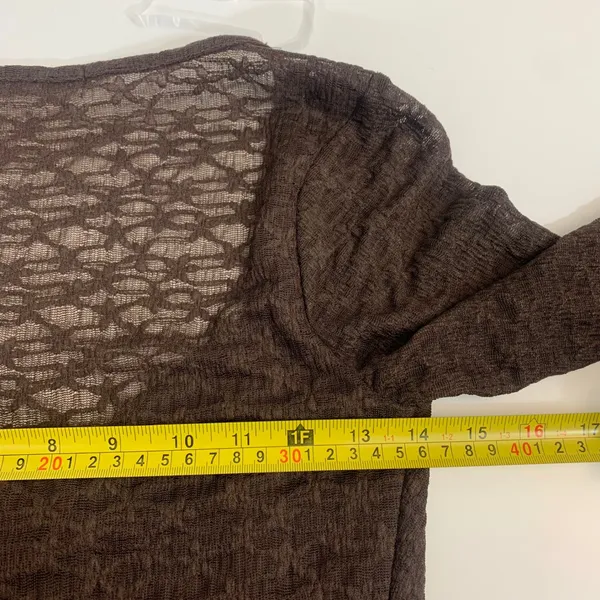 Good Days Project Women's XS Brown Lace Ruffle Tie Front‎ Top Sheer Long Sleeves - Image 3