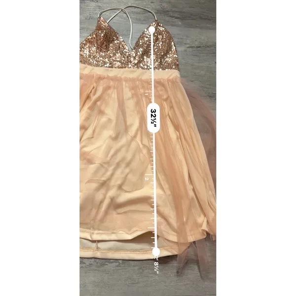 Area Rose Gold Sequin Tulle Mini Dress Peach Pink Size L Pageant Party Fit A4-31 - Image 7