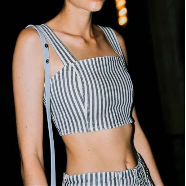 NWT Zara Striped Denim Crop Top in‎ Blue White Size Extra Small - Image 7