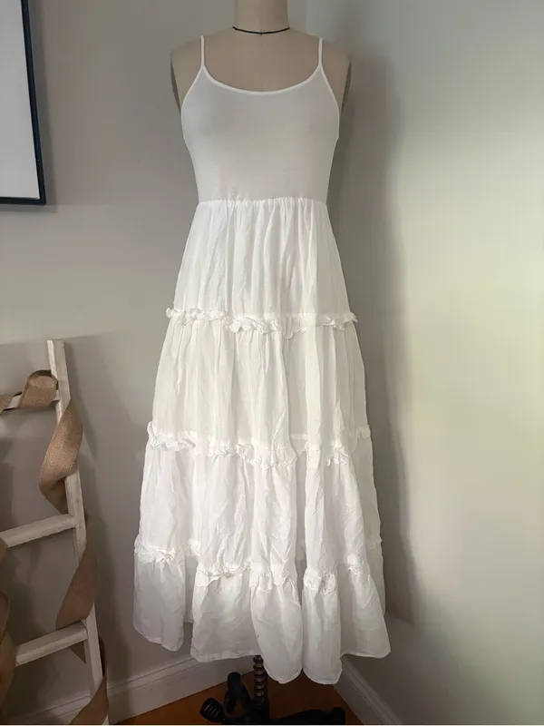 Anthropologie White Tiered Cotton Cottagecore Midi Dress Size Small - Image 2