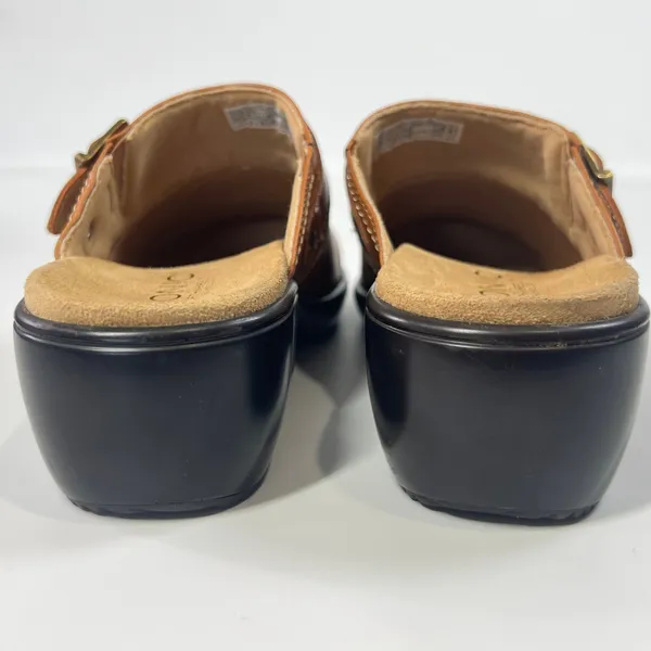 Vionic Orthotic Leather Clog Mules‎ Women's 7 EU 38 Tan Cognac Adjustable Buckle - Image 8