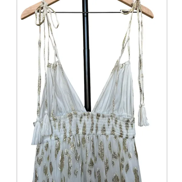 Altar'd State Vanessa Maxi Dress White & Metallic Gold Grecian Goddess Dress, M - Image 6