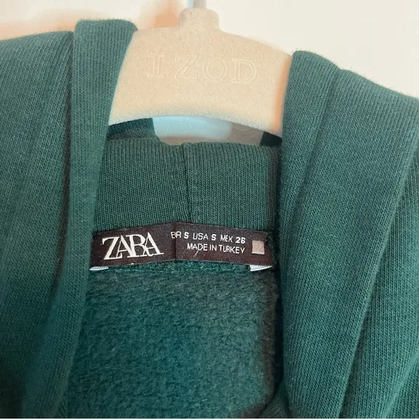 Zara Womens Cropped Hunter Green Hoodie Sweatshirt Small - Image 9