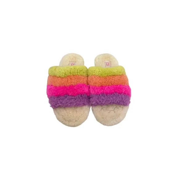UGG Fluff Yeah Slide Cream Neon Rainbow Slip On Shoes Size Women's 6 - Image 2