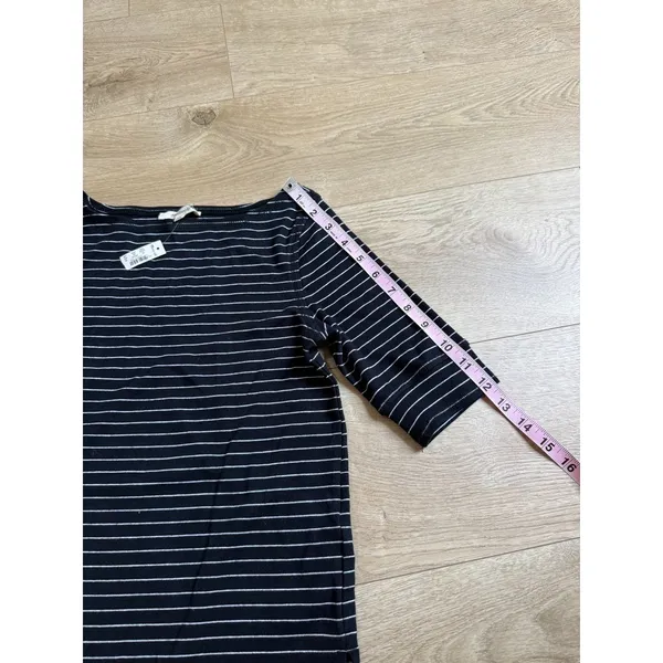 NWT Womens Madewell Ribbed Boat neck Tee black white Stripe stretch cotton XS - Image 8