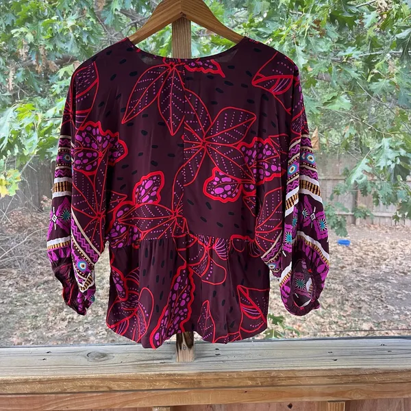 Cantao Women's Oversized Purple Printed Dolman Sleeve Blouse Size S - Image 2