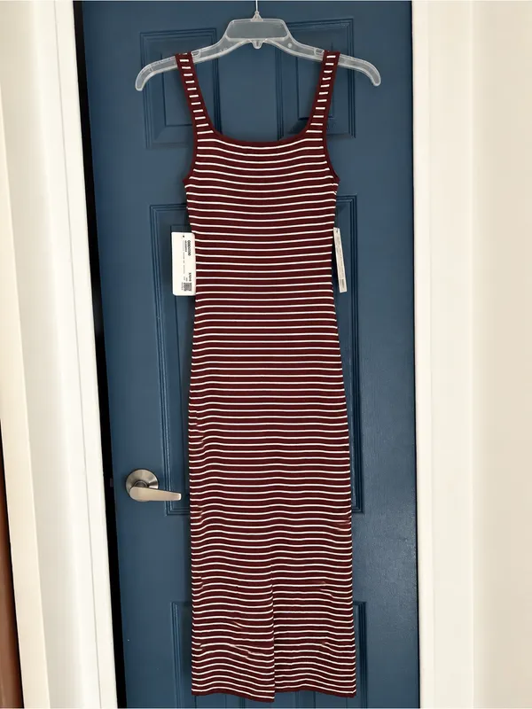 Double Zero Chocolate Brown & White Striped Ribbed Midi Tank Dress – Small NWT - Image 4