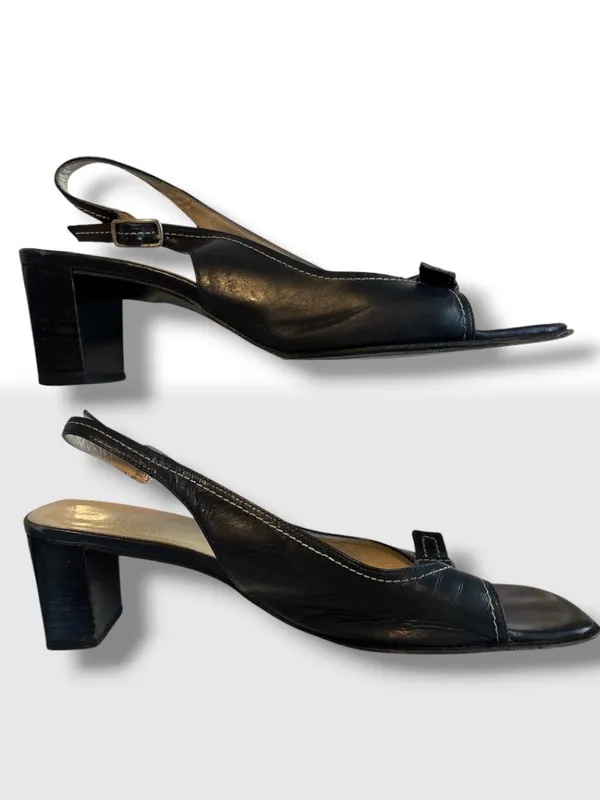 Vintage Coach Nora Black Leather Slingback Block Heels 9.5B Made in Italy - Image 3