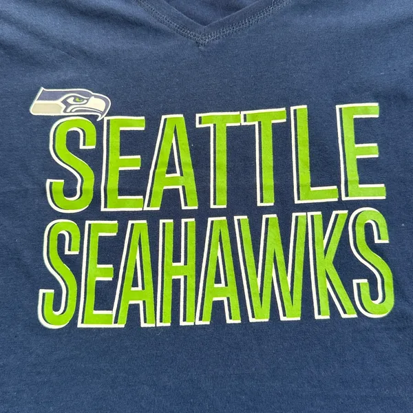 NFL Seattle Seahawks Navy and Green Women's Short Sleeve Tee - Image 2