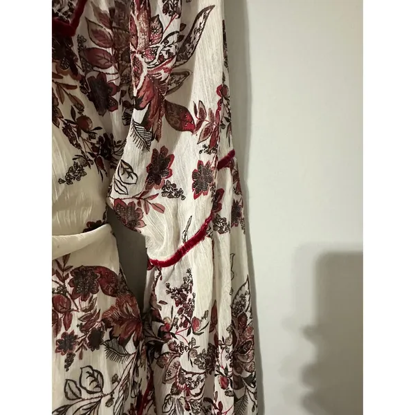 GREAT JONES Boho Floral Print Tiered Mini Dress Tassels Velvet Trim SIZE‎ L - Image 8