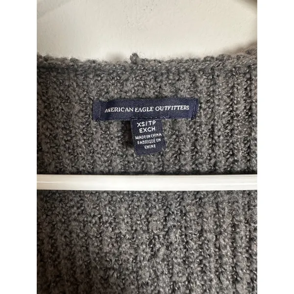 American Eagle‎ Womens Gray Striped Hooded Open Front Chunky Ribbed Cardigan XS - Image 2