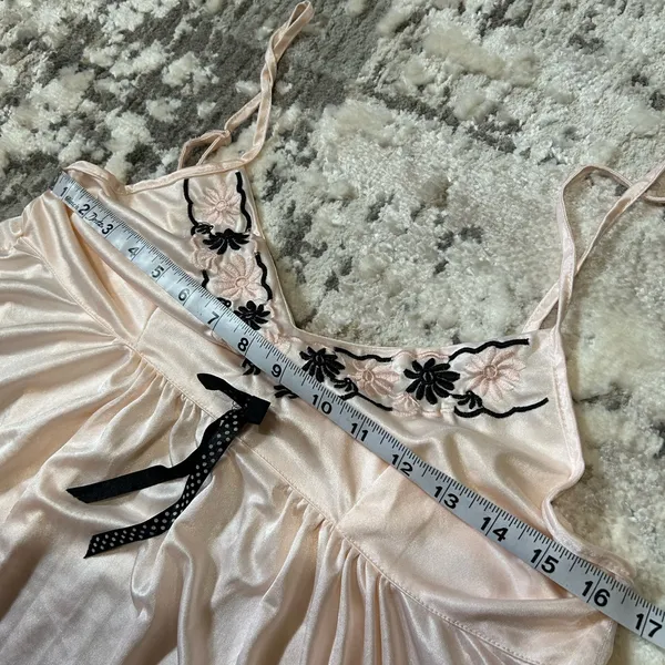 Satin Lace-Trim Chemise in Blush with Black Accent - Image 4