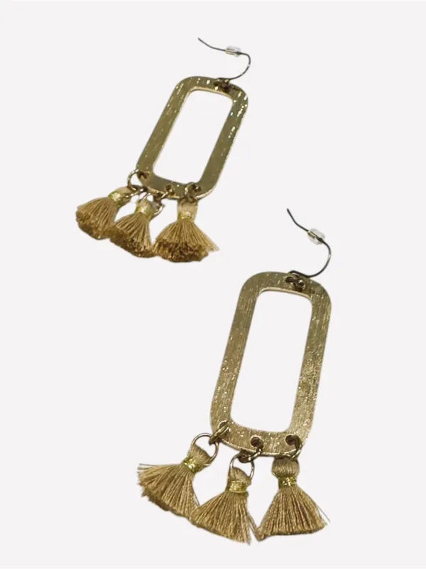 Boho Gold Tassel Statement Earrings | Lightweight Rectangle Drop Dangle Earrings - Image 4