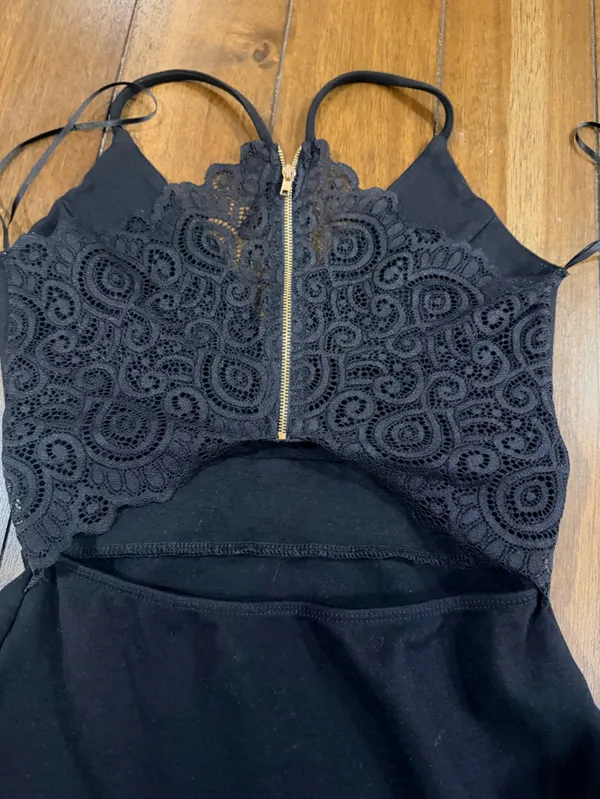 Windsor Black Bodycon Mini Dress Lace Open Back Gold Zip Cocktail Party - Image 8