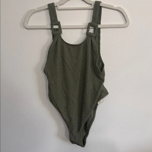Aerie Birthday Crinkle Scoopneck One Piece Green Shimmer Swim NWT - Image 4