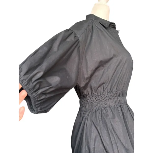Free People Karolina Black‎ Cotton Mini Dress Puff Sleeve Bubble Hem XS Boho - Image 6