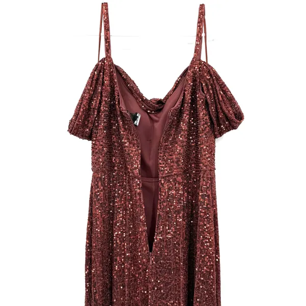 NW Nightway‎ Size 4 Sequin Maxi Dress Off the Shoulder Slit Evening Event Gown - Image 4