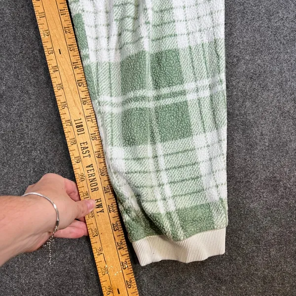Aerie Plaid Fleece‎ Pajama Joggers Sage Green White XL Regular Lounge Pants - Image 6