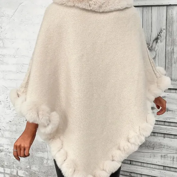 Elegant Fur Trim Hanky Hem Pullover Sweater Cape - Apricot - size M (8/10) - Image 6