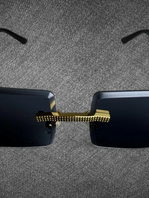 Black Rimless Rectangle Gold Serpent Y2K Sunglasses - Image 6