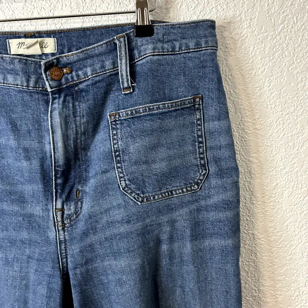 Madewell Wide Leg Crop Jeans Womens Size 32 Blue Raw Hem Front Pocket - Image 8