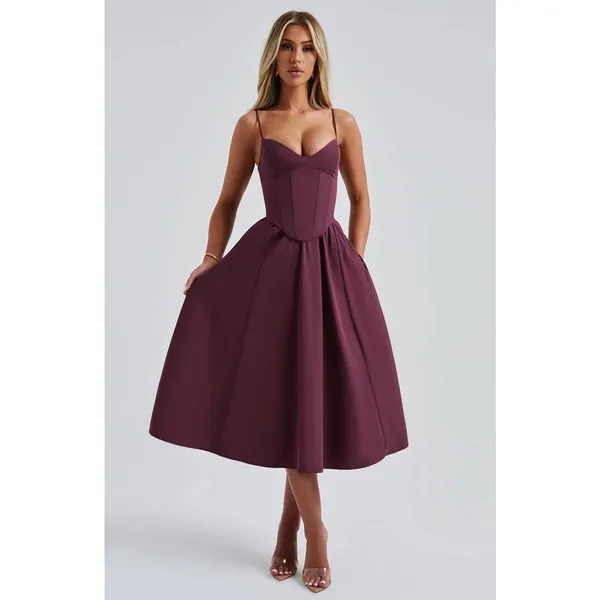 NWT Babyboo Mariella Midi Dress Cherry Lacquer Corset Fit & Flare Dress Size XS - Image 2