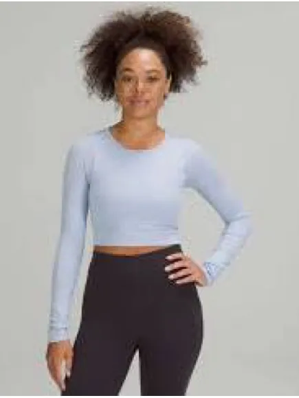 Lululemon ebb Light Blue Long-Sleeve Crop Top - Women's Stretch Shirt - Image 2