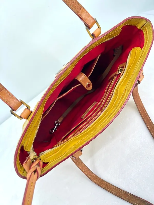 Dooney & Bourke Croco Embossed Sunburst Yellow Leather Lexington Shopper Tote - Image 5