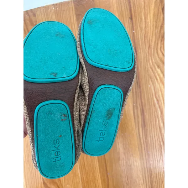 Tieks by Gavrieli Tan Burlap Ballet Flats Teal Split Sole Foldable Shoes Size 9‎ - Image 2