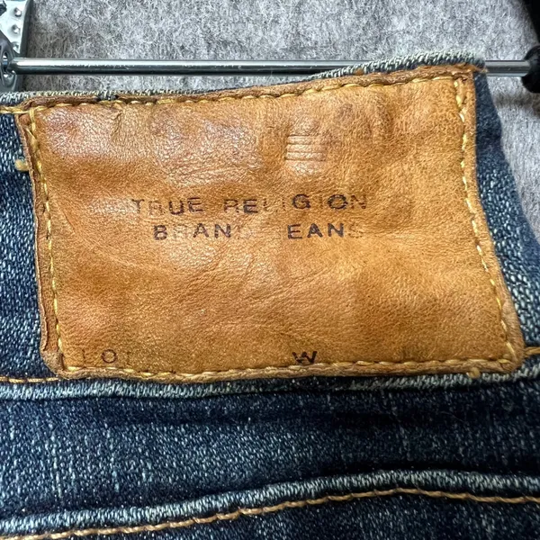 True Religion Bootcut Jeans Dark Wash Distressed Denim USA Made Size 29 Altered‎ - Image 13