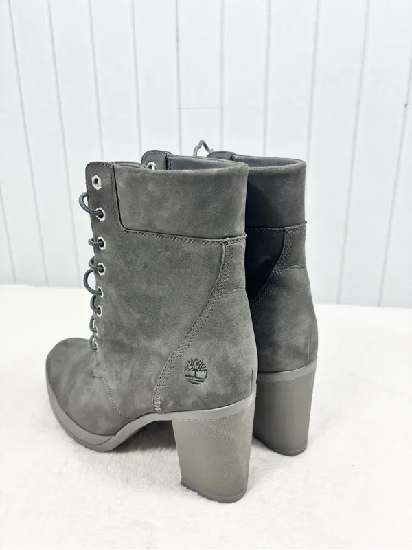 Timberland Women's Dark Gray Suede Lace-Up Block Heel Ankle Boots Size 9 - Image 3