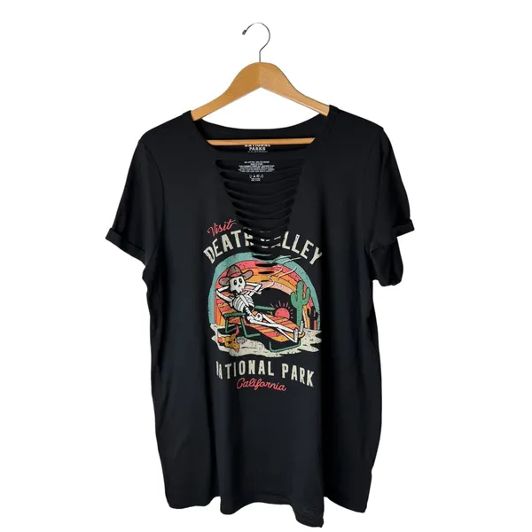 National Parks Society Death Valley Graphic Tee Women 2X Black Cutout Streetwear - Image 2