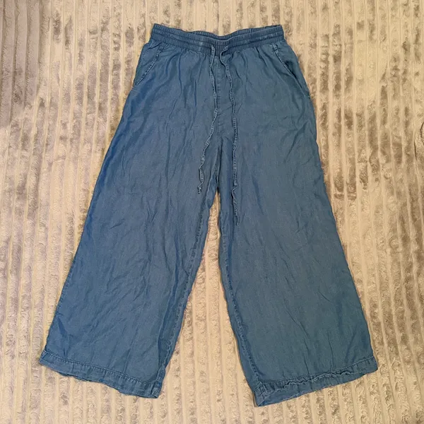 Workshop Republic Clothing Blue Lyocell Wide Leg Chambray Drawstring Pants Small - Image 2