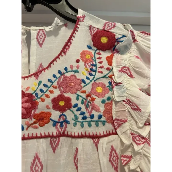 Blu Pepper Women Floral Flutter Sleeve Blouse Embroidered Shirt Top Size Large - Image 3
