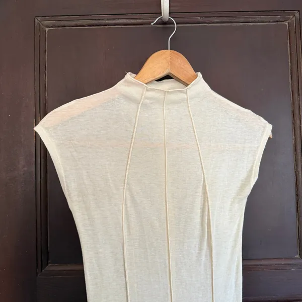 LIONESS Cream Redefined Maxi Dress Sheer Mockneck Cap Sleeve Small - Image 3
