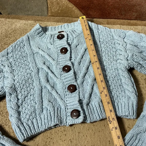 Free People Cable Knit Cropped Cardigan Womens XS Blue OB885094 Sweater - Image 2