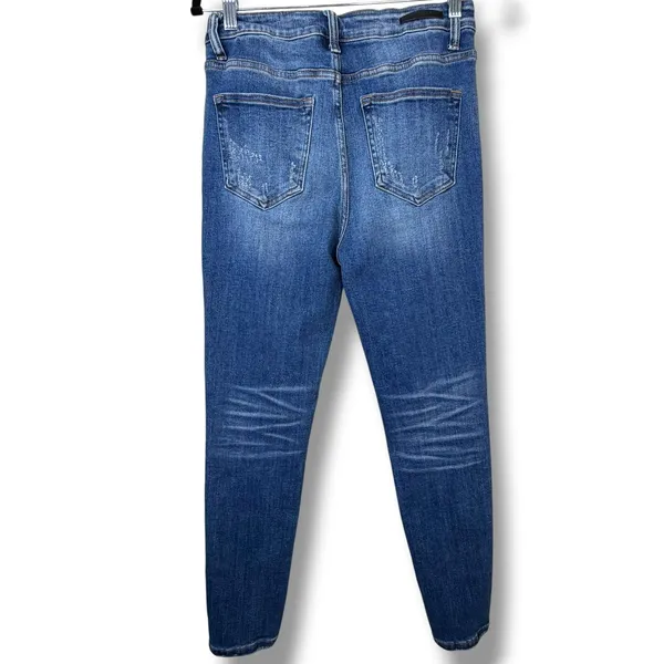 RISEN Denim Medium Wash Distressed High Rise Slim Straight Ankle Jeans Size 9/29 - Image 4